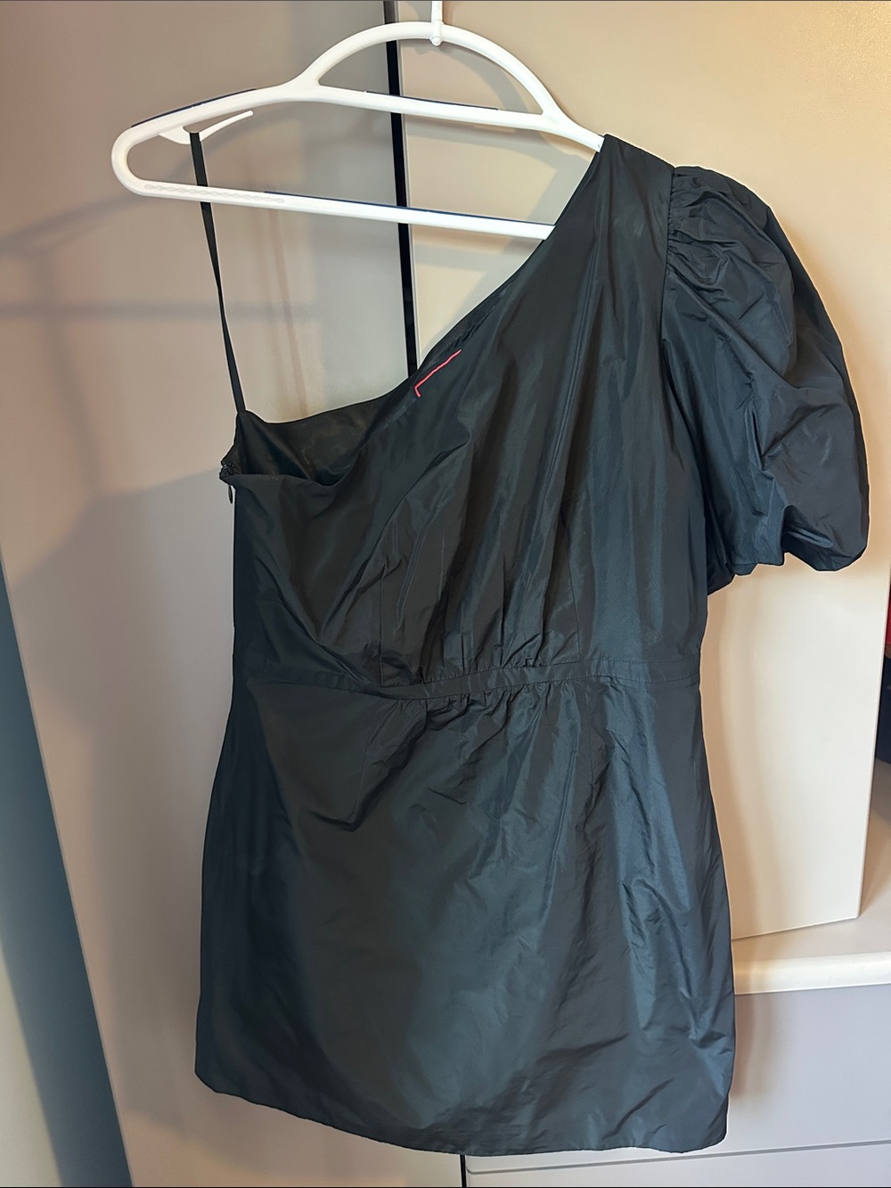 Karl Lagerfeld One-Shoulder Black Puff-Sleeve Mini Dress